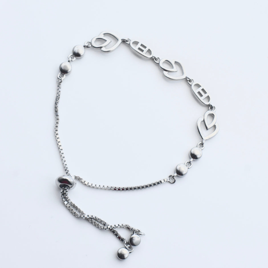 Twin Heart Link Silver Bracelet
