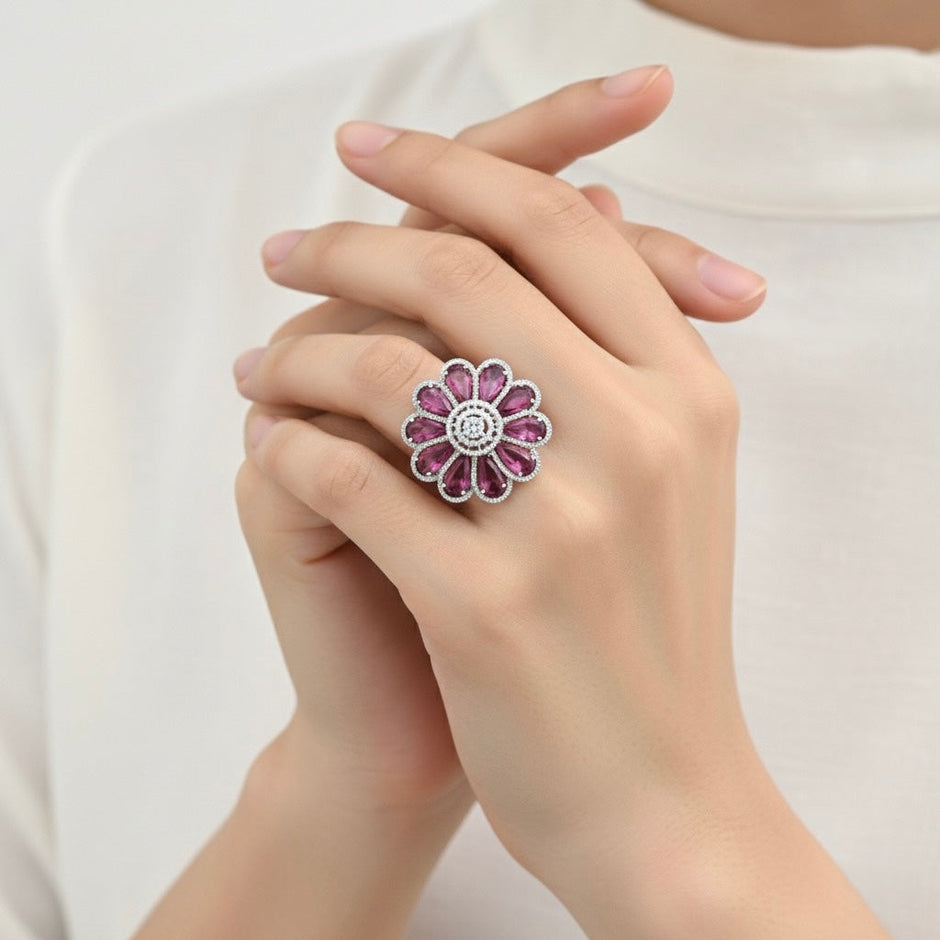 Pink Princess Silver Cocktail Ring