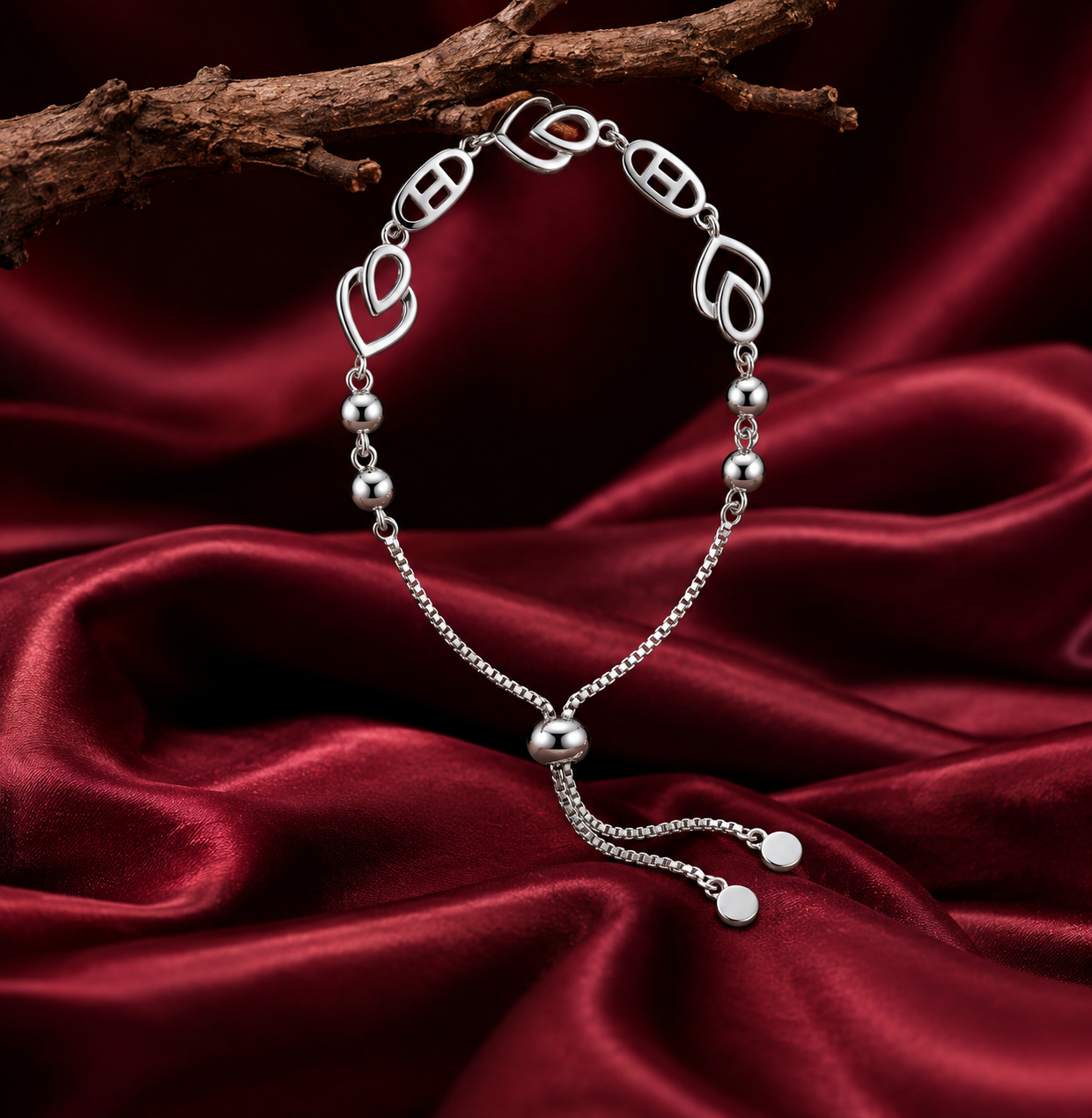 Interlocked Hearts Bolo Bracelet