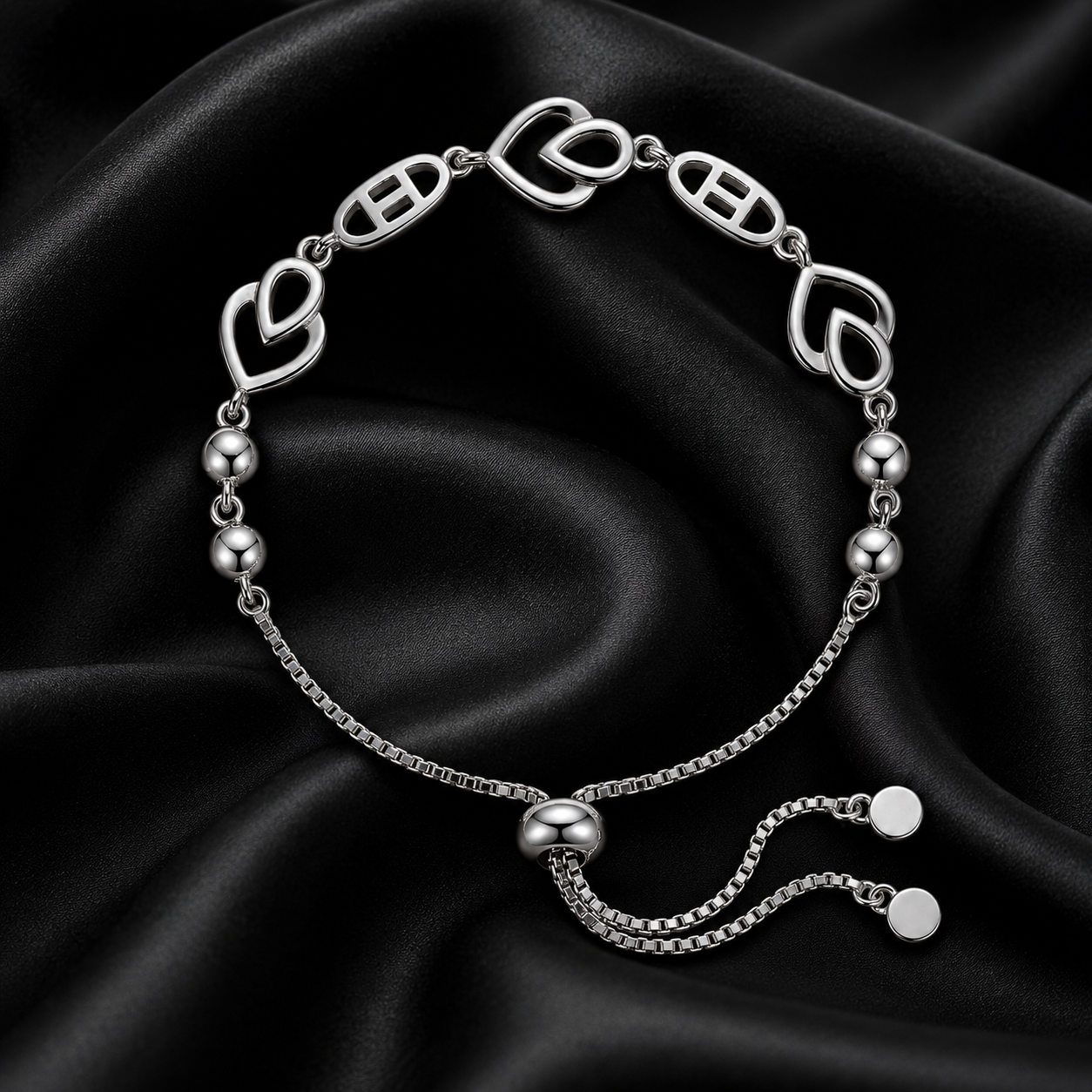 Interlocked Hearts Bolo Bracelet