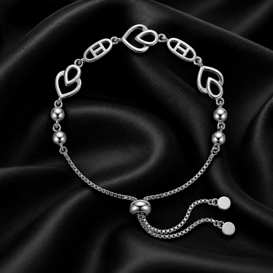 Interlocked Hearts Bolo Bracelet