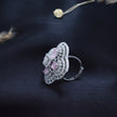 Rose quartz Clover Cocktail Silver Ring