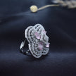 Rose quartz Clover Cocktail Silver Ring