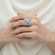 Rose quartz Clover Cocktail Silver Ring