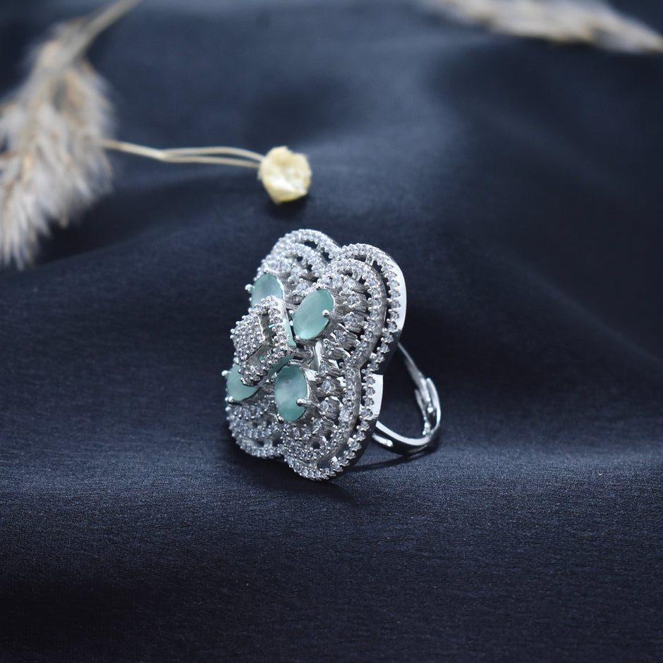 Aqua Frost Designer Silver Cocktail Ring