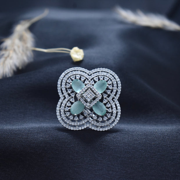 Aqua Frost Designer Silver Cocktail Ring