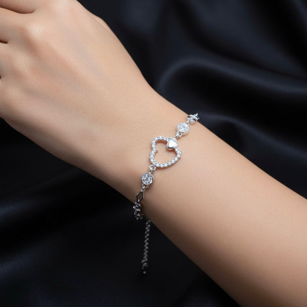 Heart Charm Silver Bracelet