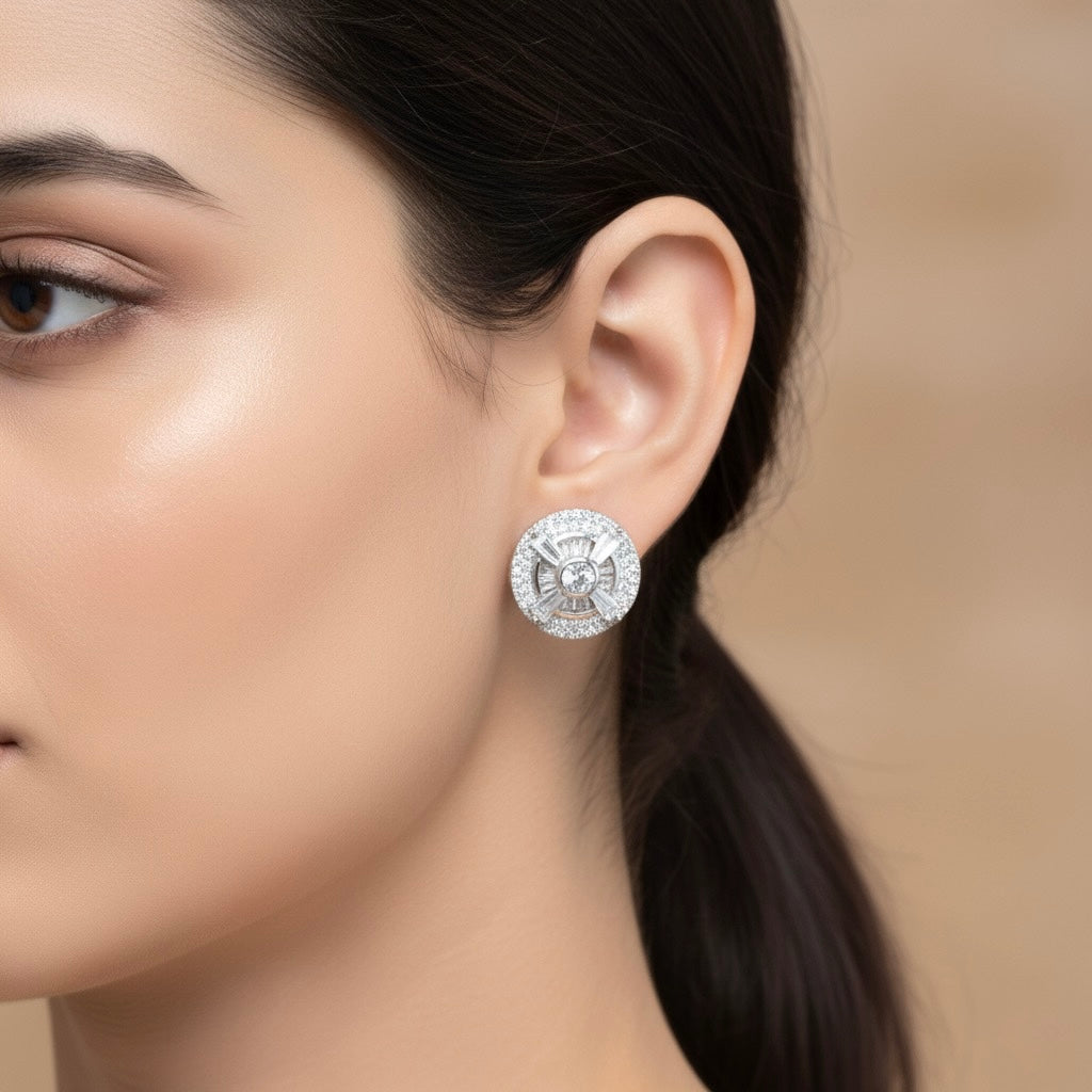 Radiant CZ Halo Floral Design Silver Tops