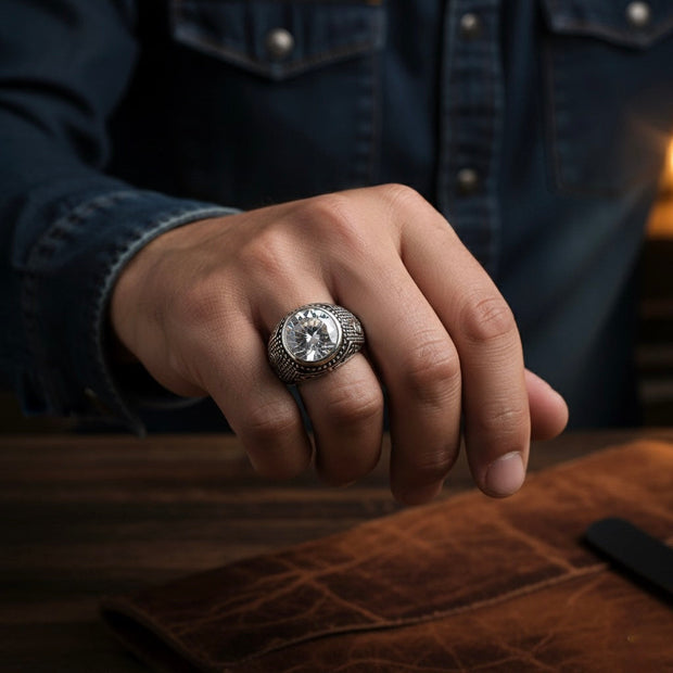 Antique Silver Clear Armour Ring