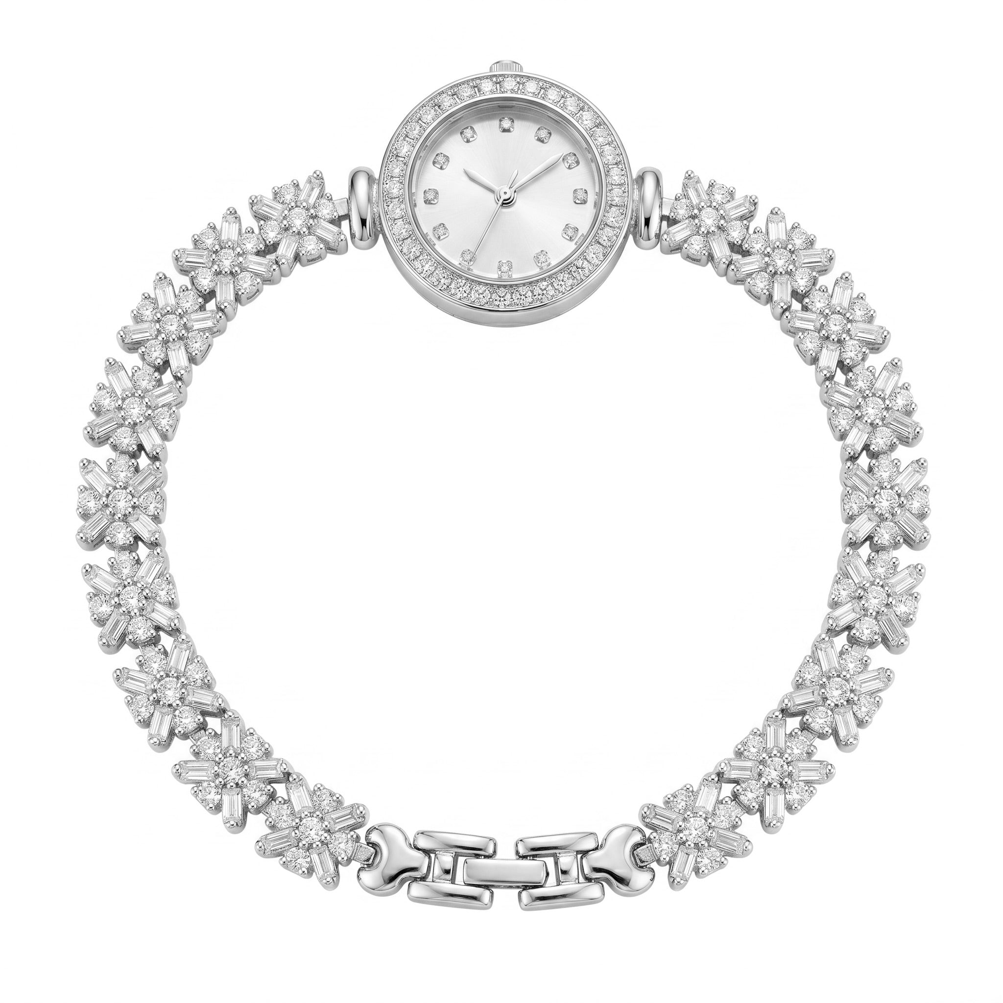 Floral Cluster Luxury Silver Watch