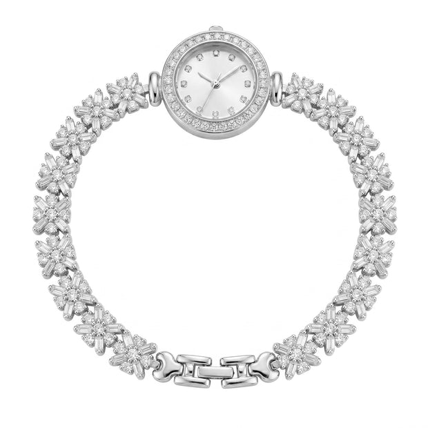 Floral Cluster Luxury Silver Watch