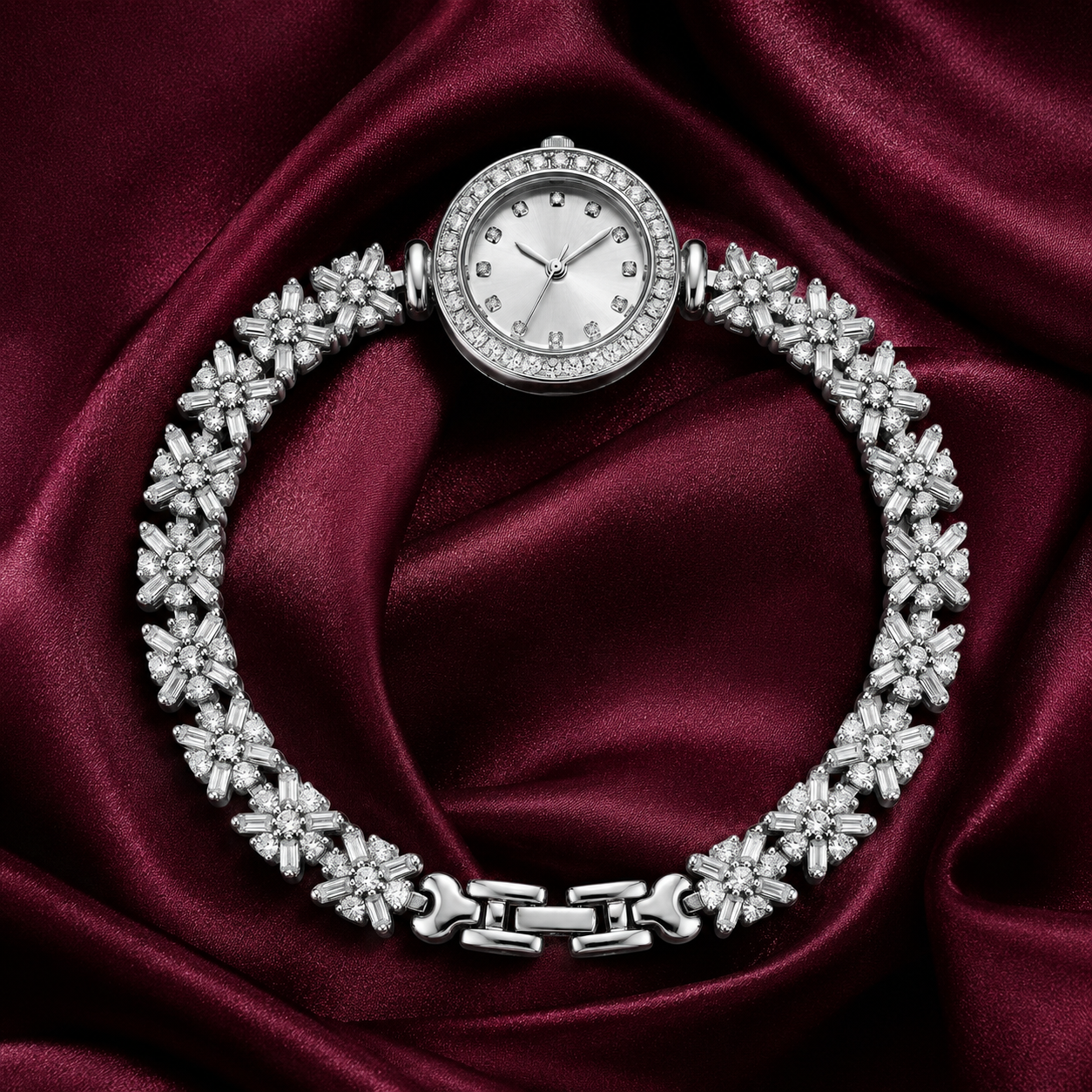Floral Cluster Luxury Silver Watch
