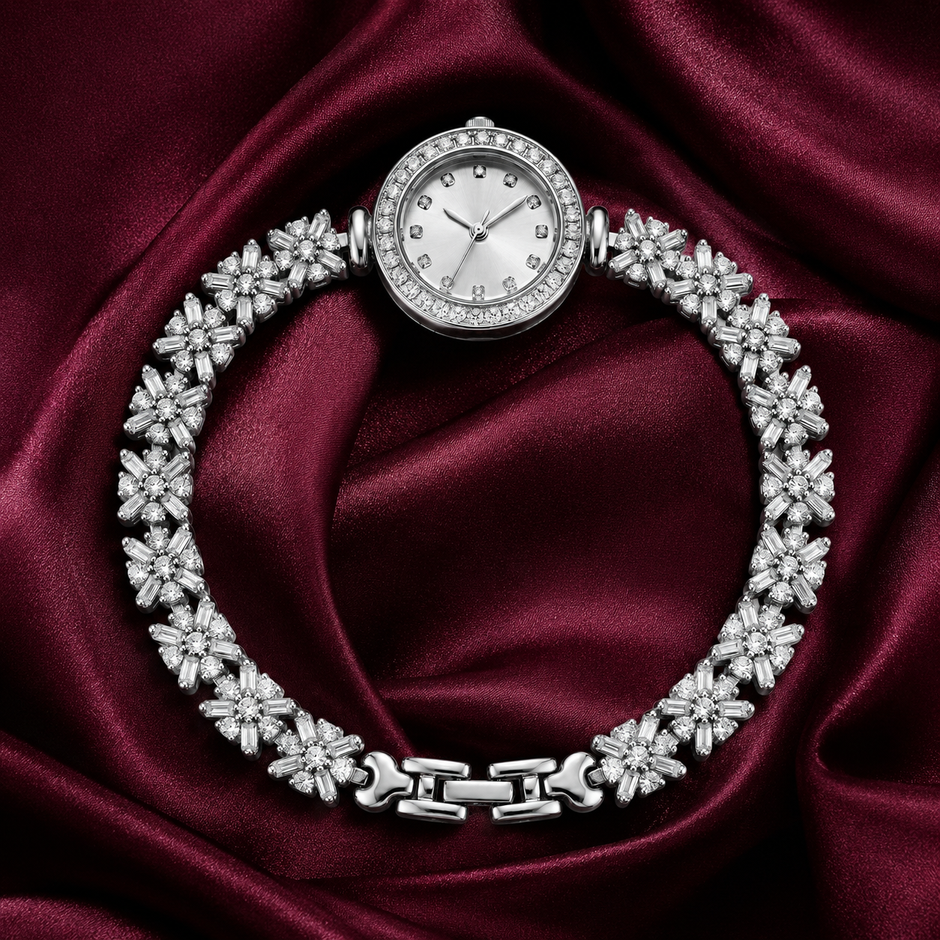 Floral Cluster Luxury Silver Watch