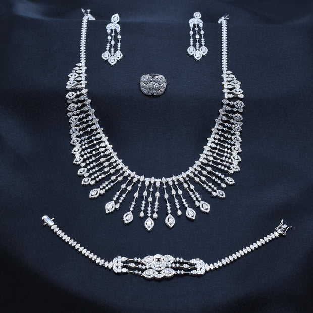 Cascading Drop Necklace Silver Set