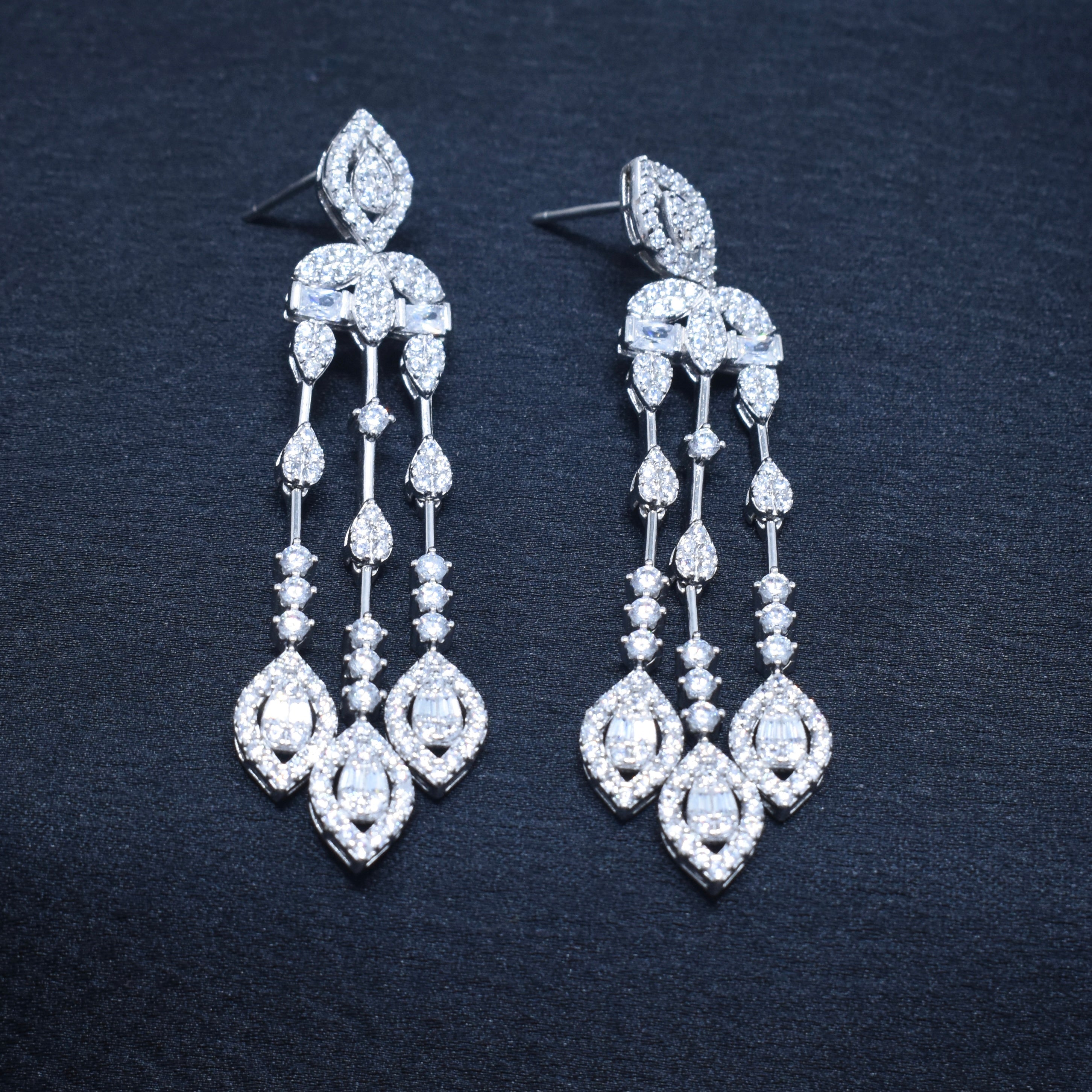 Cascading Drop Necklace Silver Set