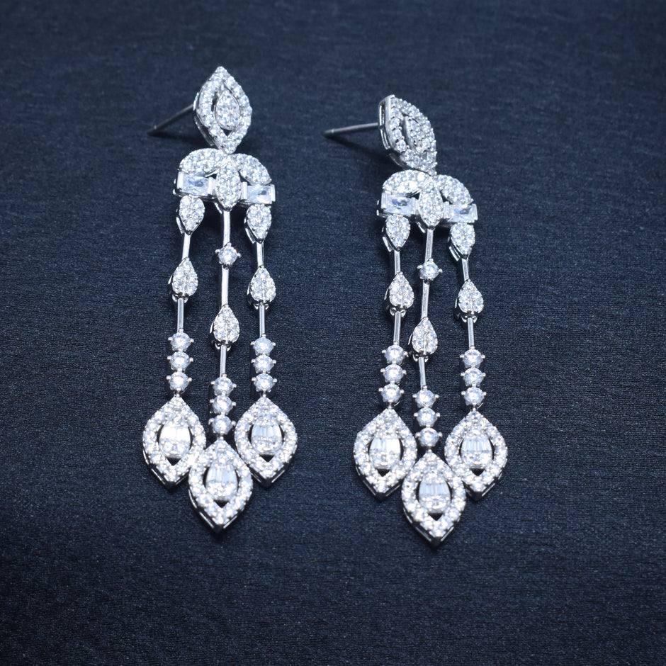 Cascading Drop Necklace Silver Set