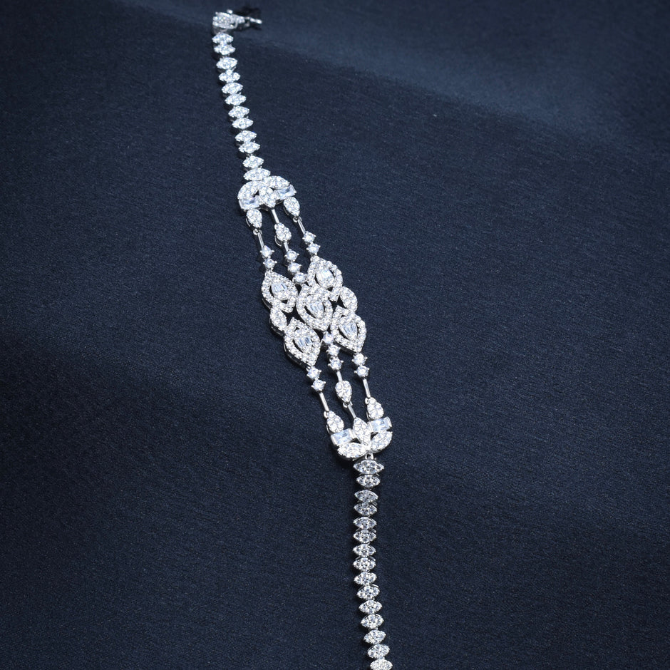 Cascading Drop Necklace Silver Set