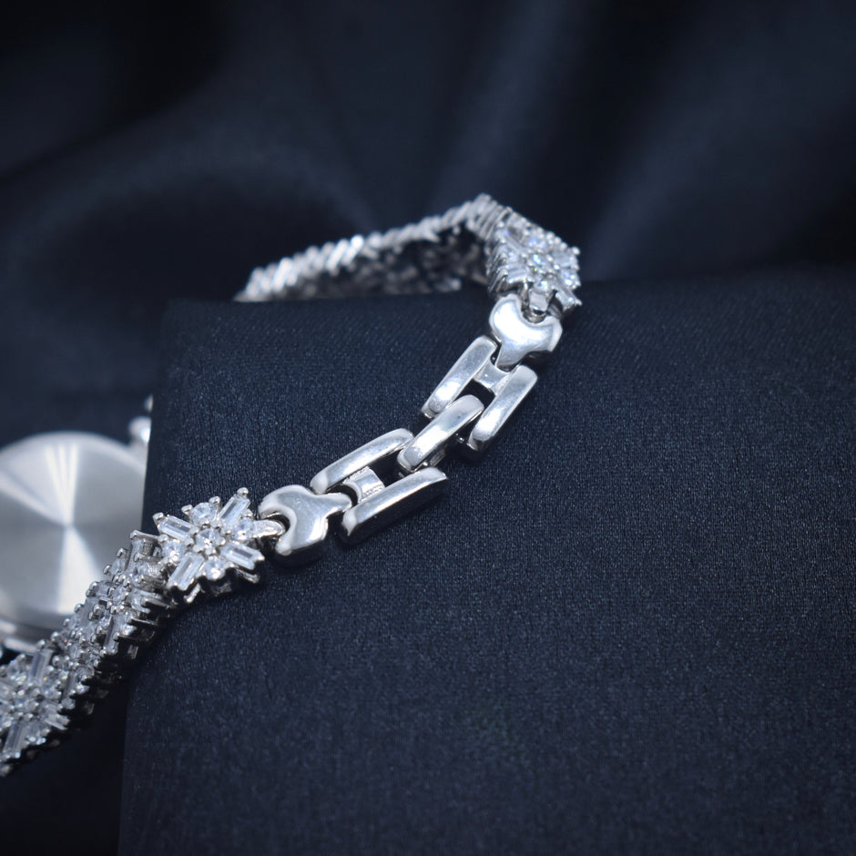 Diamond Row Glam Silver Watch