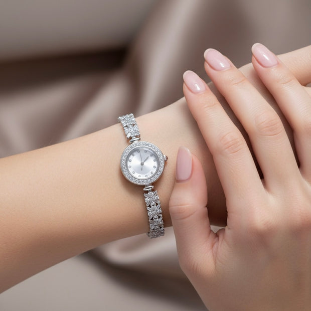 Floral Cluster Luxury Silver Watch