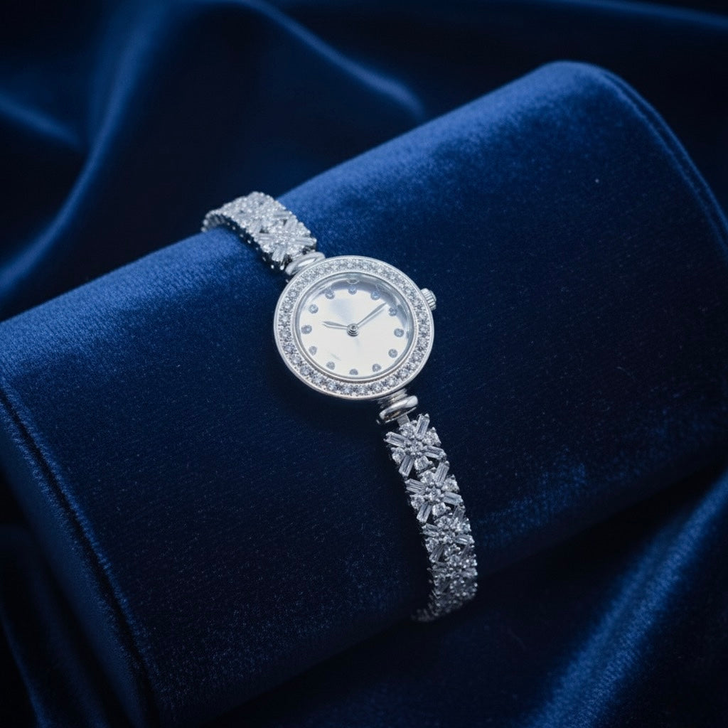 Floral Cluster Luxury Silver Watch