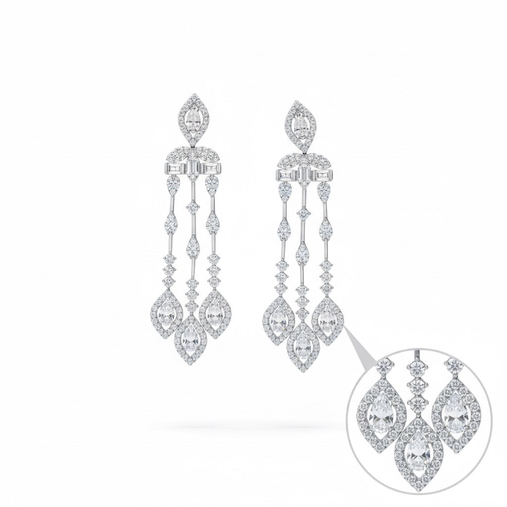 Cascading Drop Necklace Silver Set