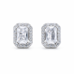 Emerald Cut Solitaire Halo Studs