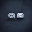 Rectangle Halo Silver Earrings