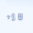 Rectangle Halo Silver Earrings