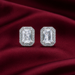 Emerald Cut Solitaire Halo Studs
