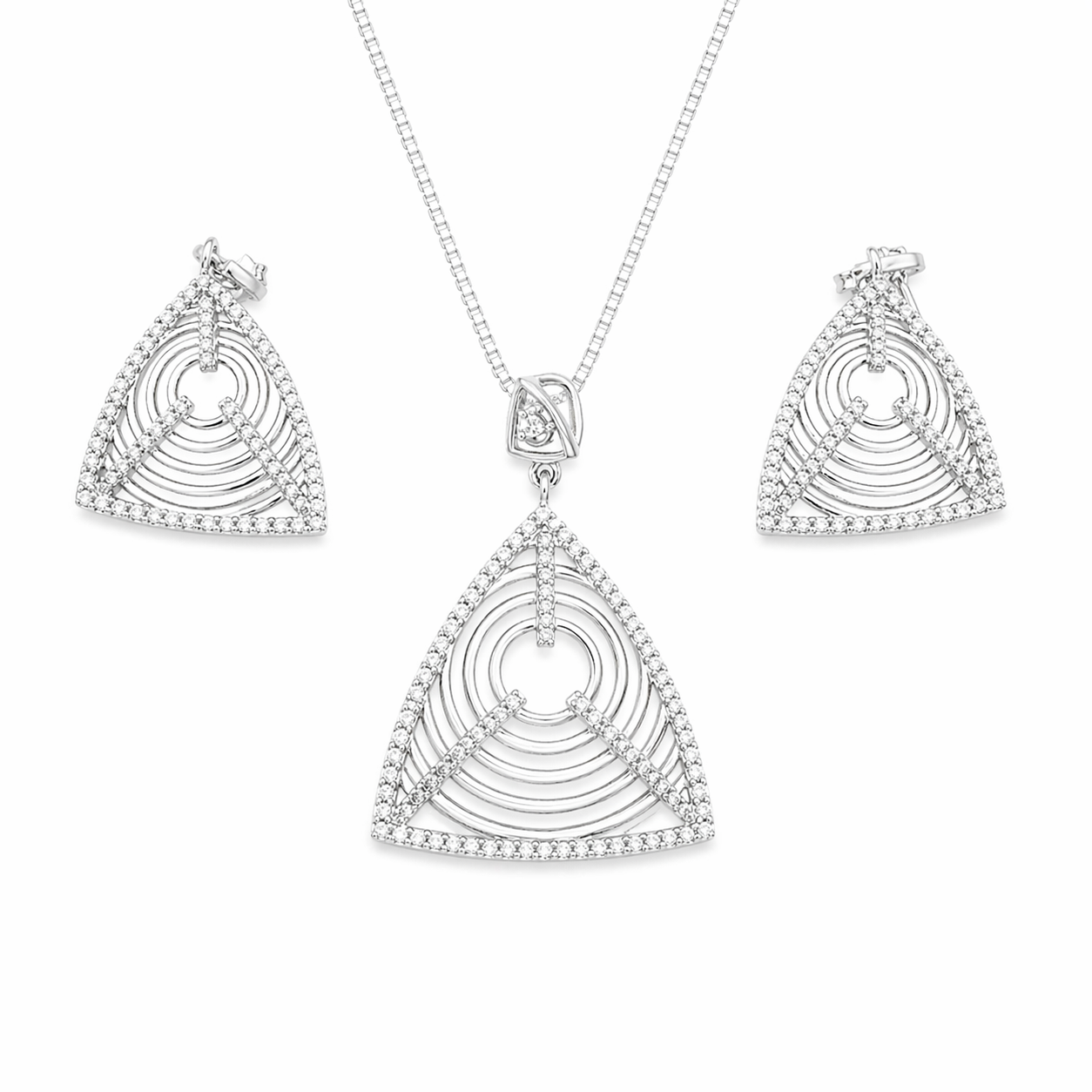 Geometric Triangle Pendant Set with Chain and Earrings