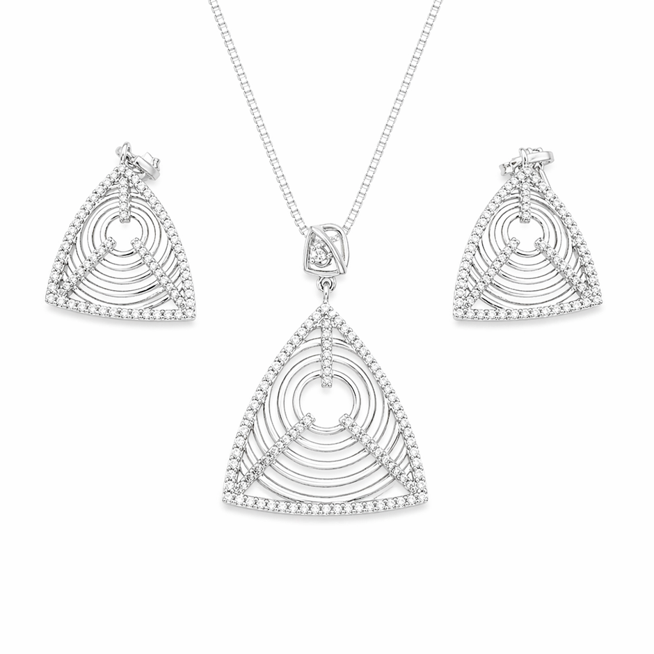 Geometric Triangle Pendant Set with Chain and Earrings