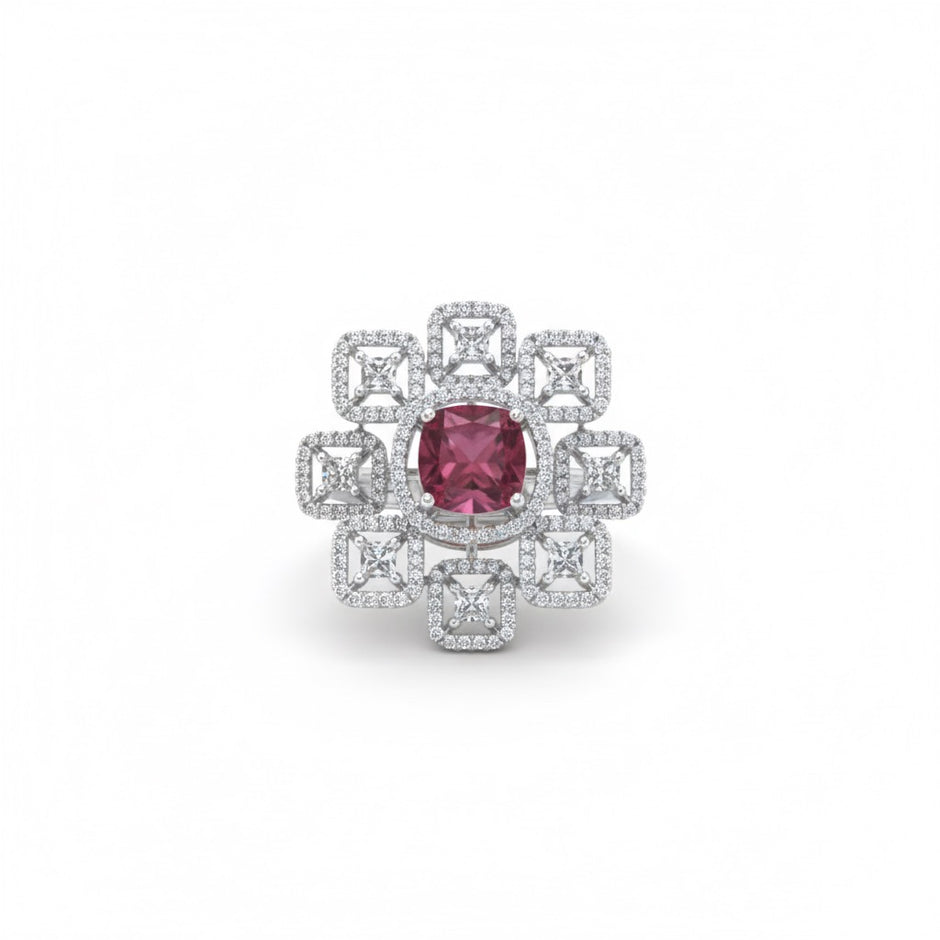 Adjustable Ruby Pink Stone Geometric Cocktail Ring