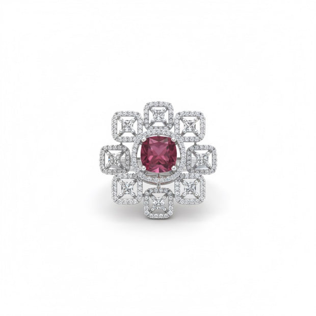 Adjustable Ruby Pink Stone Geometric Cocktail Ring