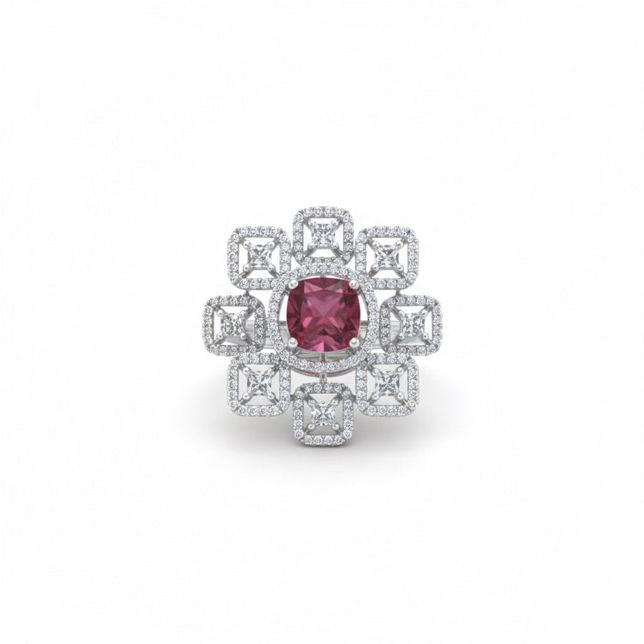 Crimson Gem Square Silver Cocktail Ring
