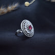 Adjustable Ruby Red Stone Round Cocktail Ring