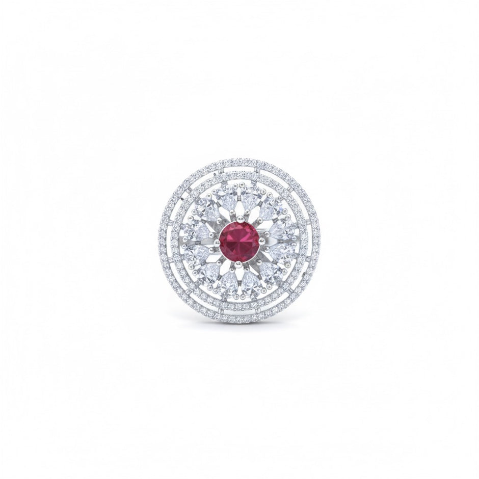 Adjustable Ruby Red Stone Round Cocktail Ring
