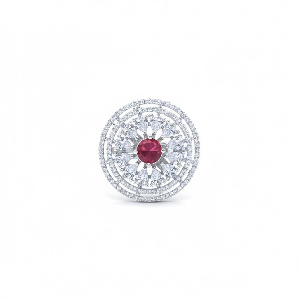 Ruby Halo Cocktail Silver Ring