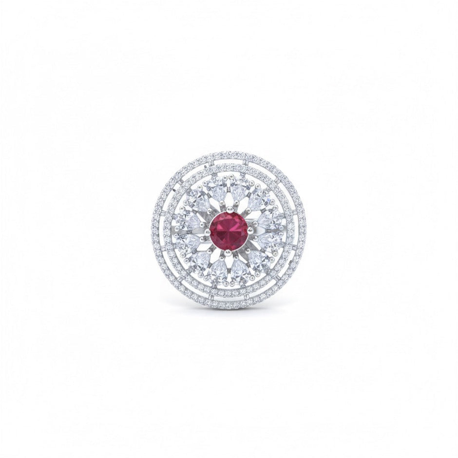 Ruby Halo Cocktail Silver Ring