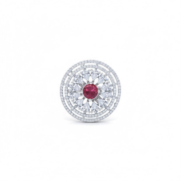 Adjustable Ruby Red Stone Round Cocktail Ring