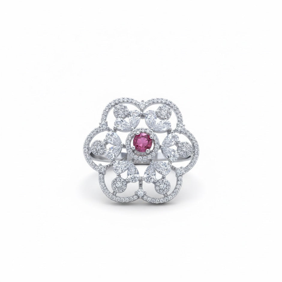 Cherry bloom teardrop Cocktail Silver Ring