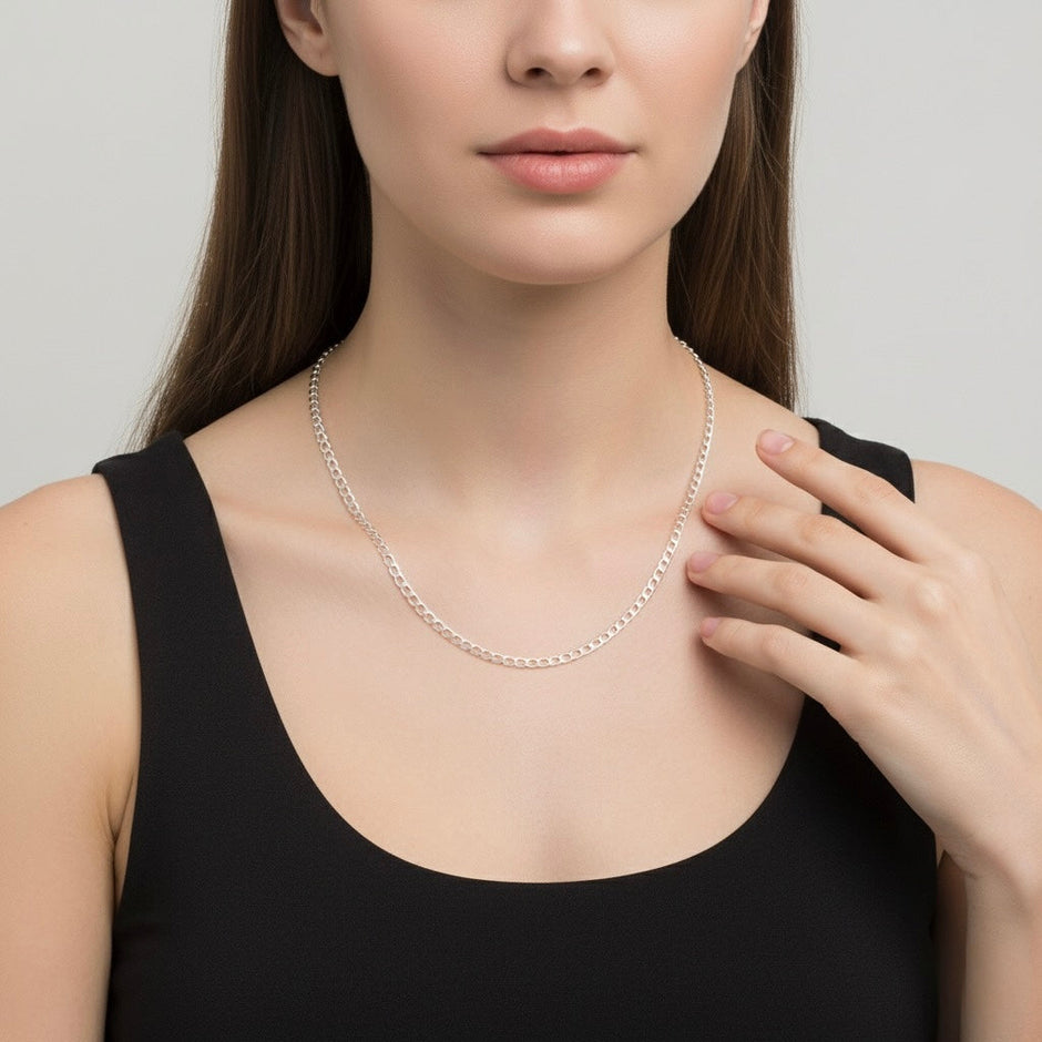 Oval Linked Unisex Silver Chain