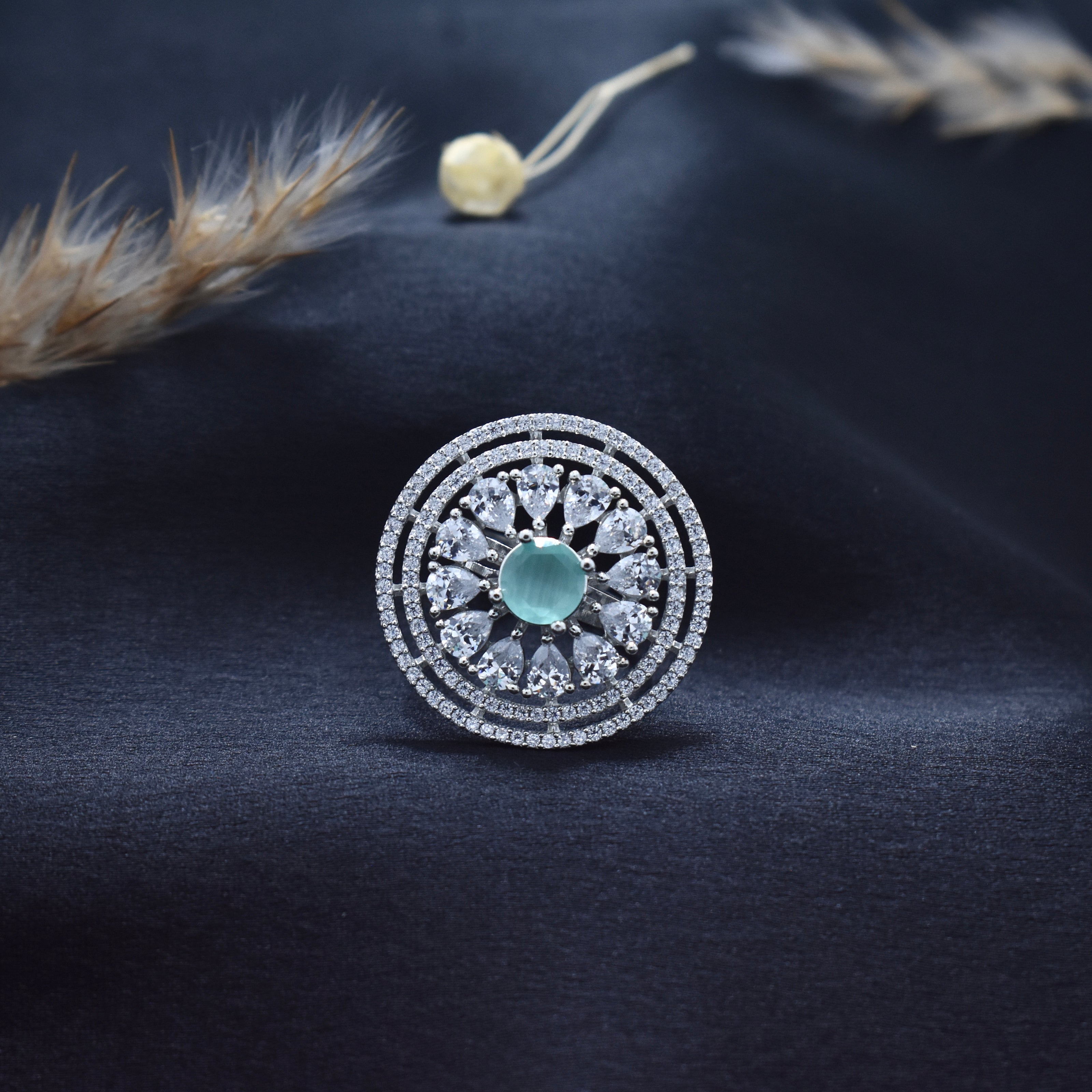 Adjustable Mint Green Stone Round Cocktail Ring