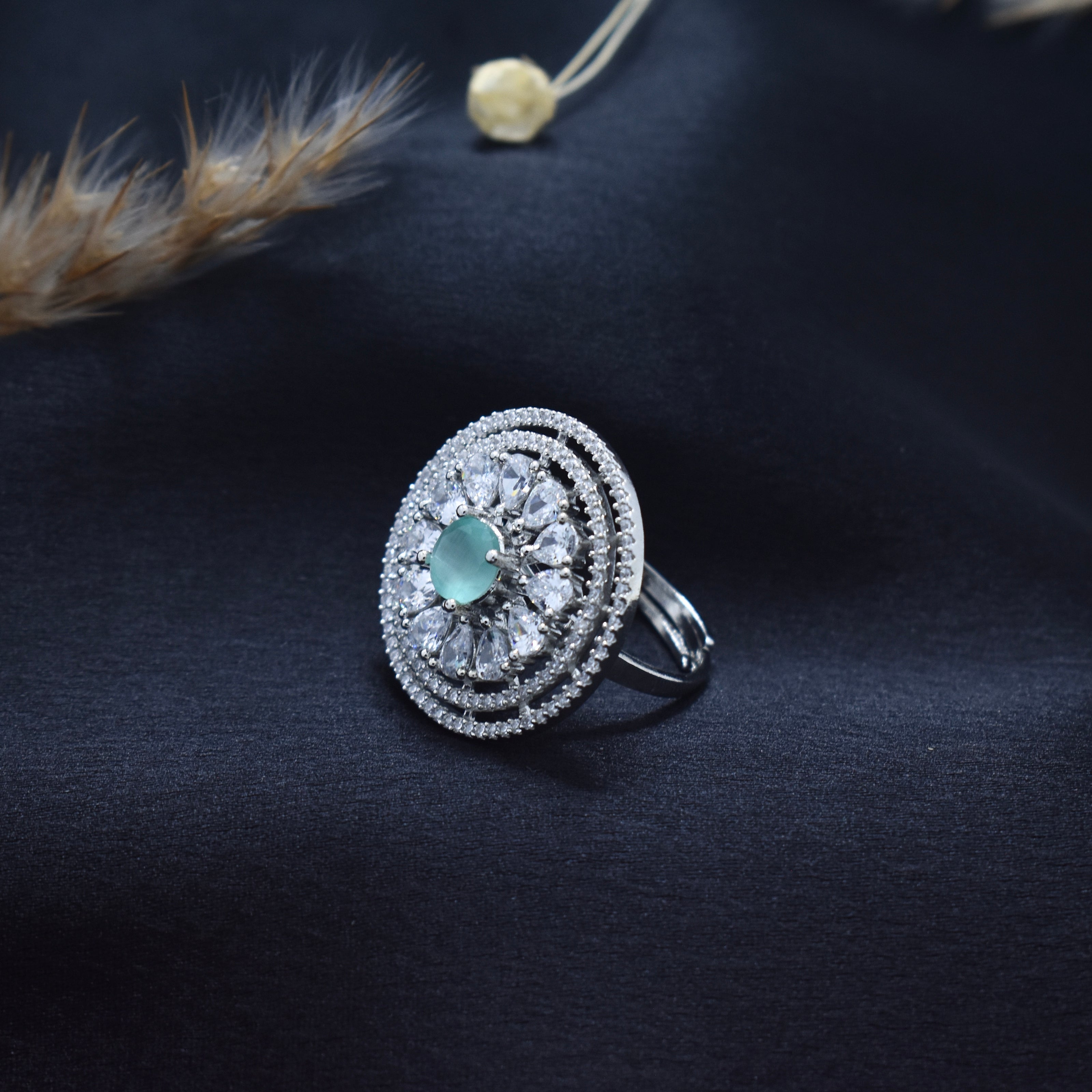 Adjustable Mint Green Stone Round Cocktail Ring