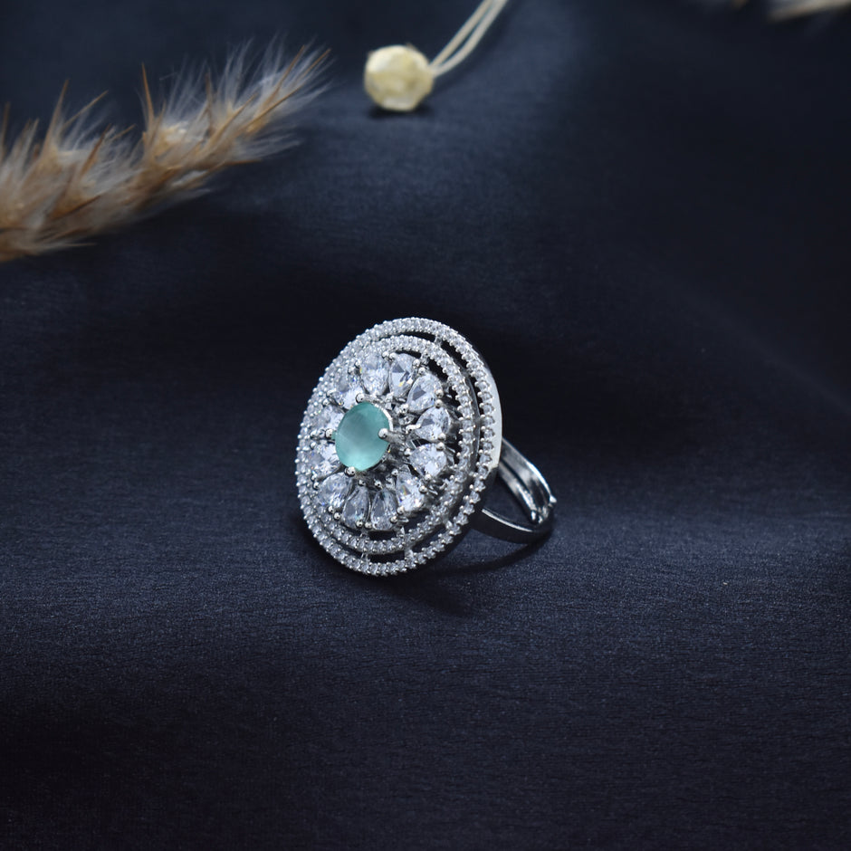Adjustable Mint Green Stone Round Cocktail Ring