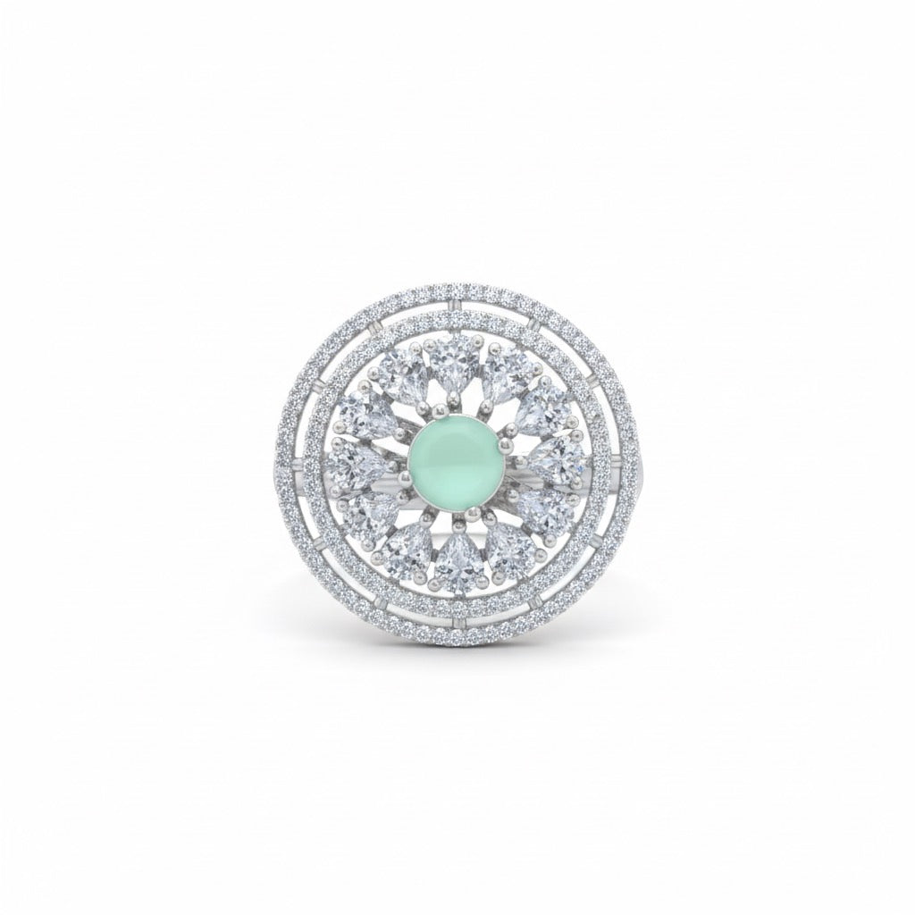Adjustable Mint Green Stone Round Cocktail Ring