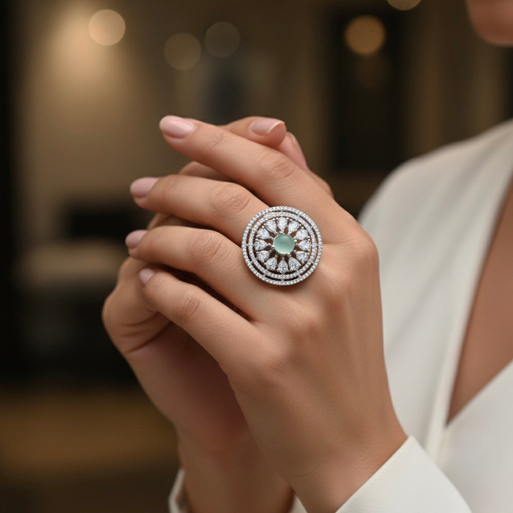 Adjustable Mint Green Stone Round Cocktail Ring