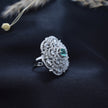 Emerald Halo Cocktail Silver Ring