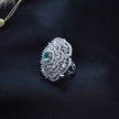 Emerald Halo Cocktail Silver Ring