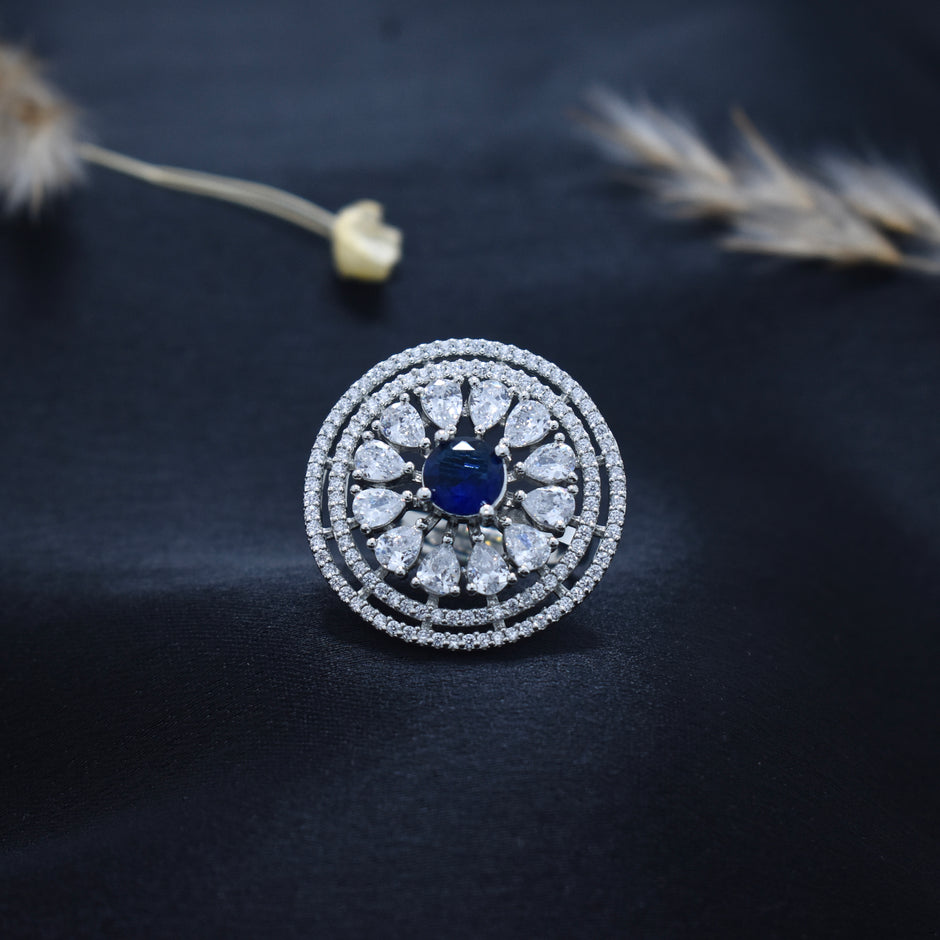 Adjustable Blue Sapphire Stone Round Cocktail Ring