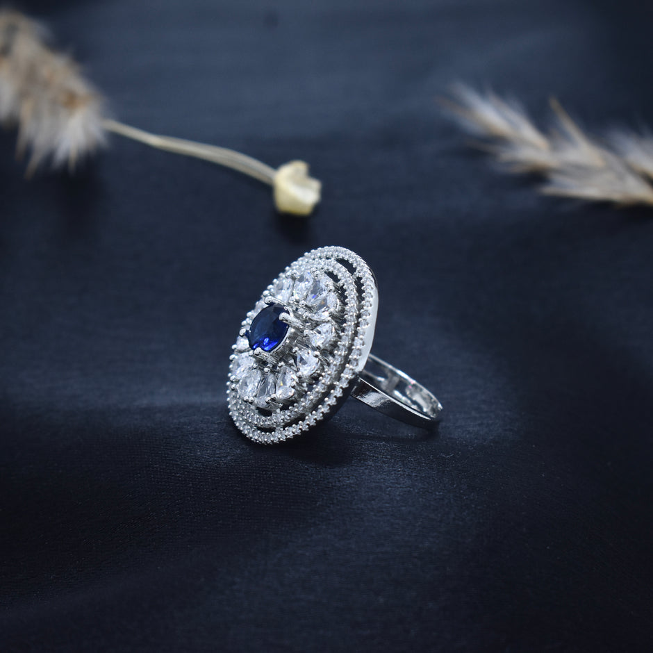 Adjustable Blue Sapphire Stone Round Cocktail Ring